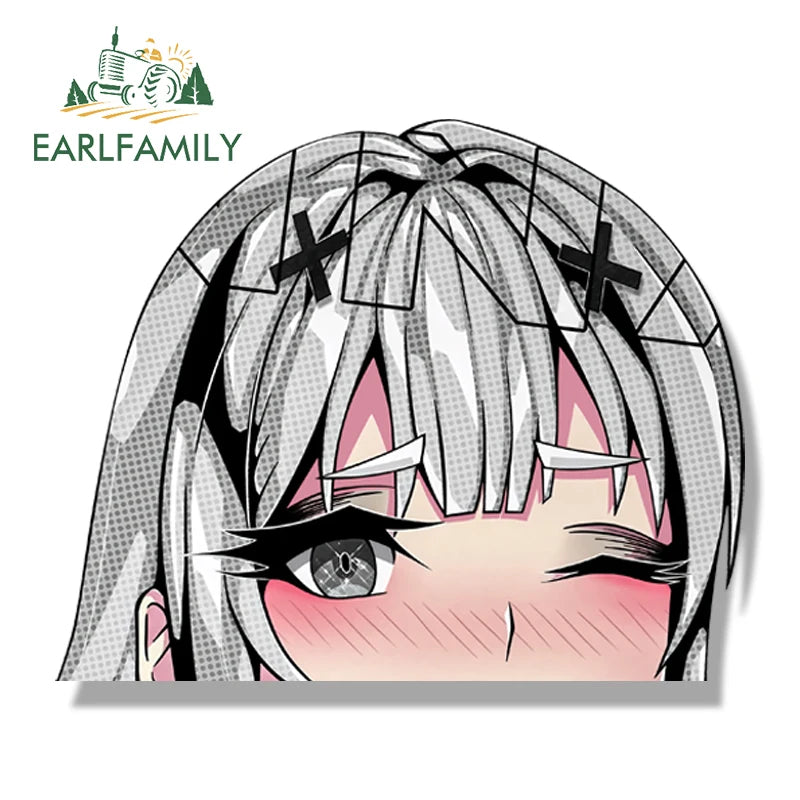 EARLFAMILY Original Girl SINNA Waifu Car Sticker JDM Chibi Big Head Hot Cartoon Sketch Decal Peek Girl Graffiti Sticker Car Wrap
