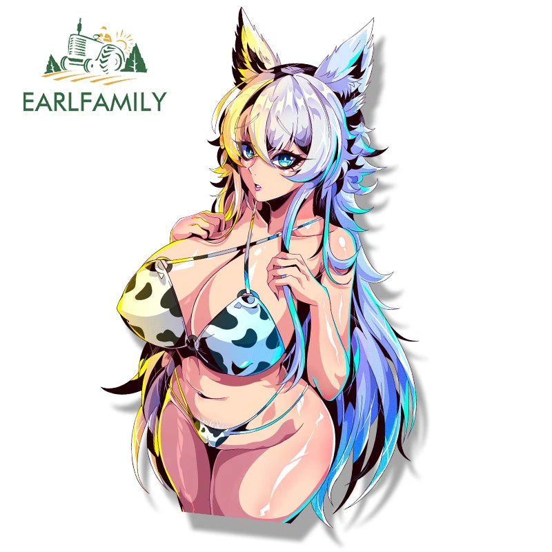 EARLFAMILY Gyaru Furry Girl Car Sticker Hot Original Sketch Waifu Decal JDM Cartoon Peek Girl Graffiti Stickers Car Accessories
