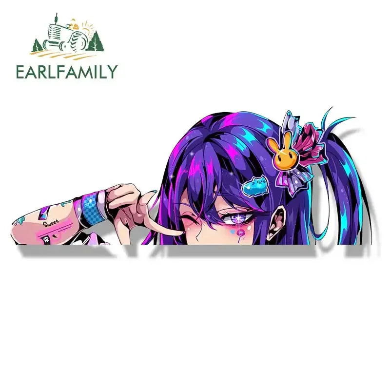 EARLFAMILY JK Uniform Ai Hoshino Fanart Car Sticker Anime Sketch Waifu Decal JDM Cartoon Peek Girl Graffiti Stickers Car Wrap