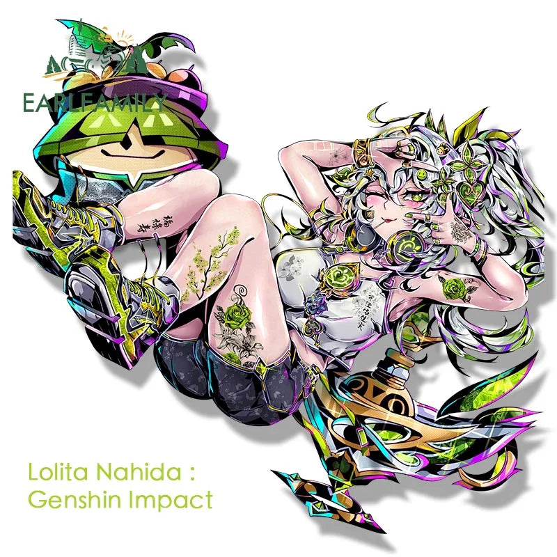 EARLFAMILY Loli Nahida Fanart Car Sticker Anime Genshin Impact Waifu Ahegao Decal JDM Cartoon Peeker Girl Graffiti Slap Stickers