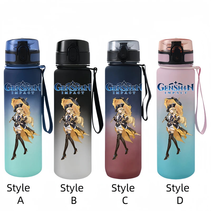 650ML Genshin Impact  Game Figure Water Cup Portable Children's  Plastic Outdoor Sports Large Capacity Anti-drip Water Bottle