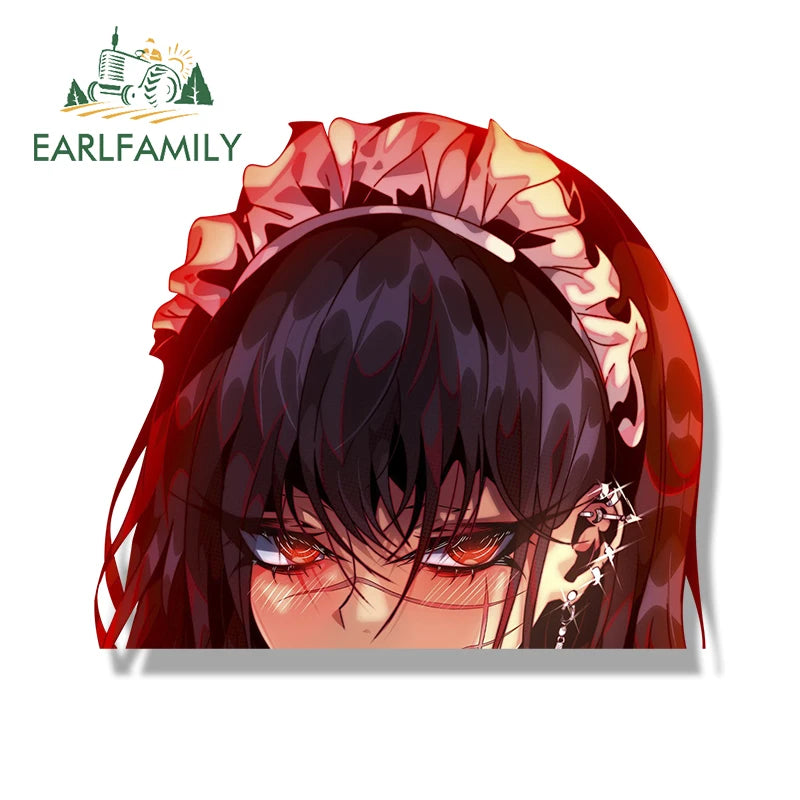 EARLFAMILY Chainsaw Yoru Fanart Car Sticker Anime Chibi Big Head Waifu Devil Decal Cartoon Peeker Racing Graffiti Slap Stickers
