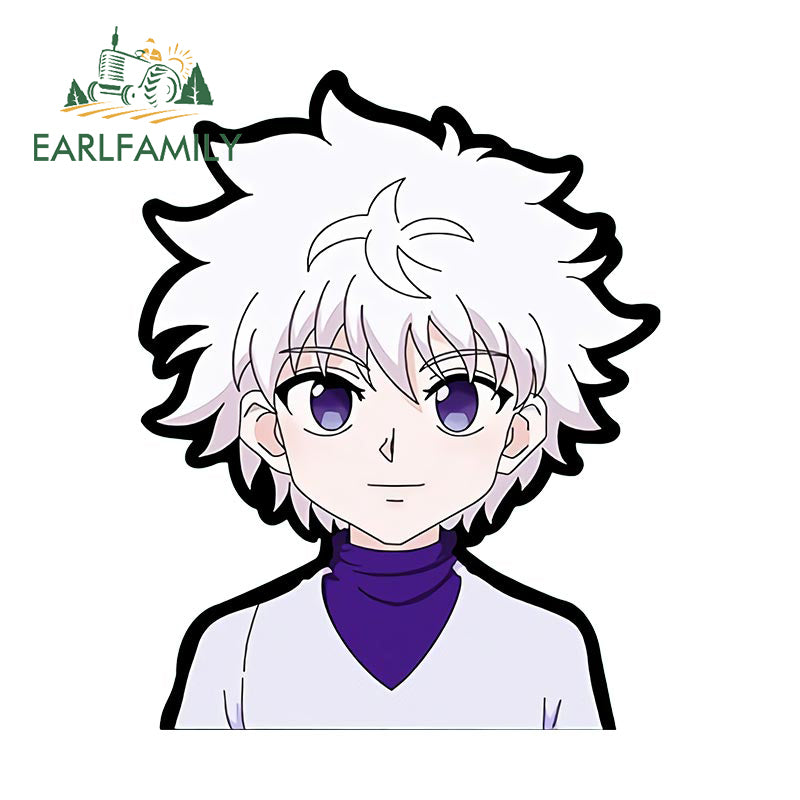 EARLFAMILY Killua Zoldyck Peek Car Sticker Anime Vinyl Chibi Big Head Rear Windshield Decal JDM Graffiti Sticker Car Accessories