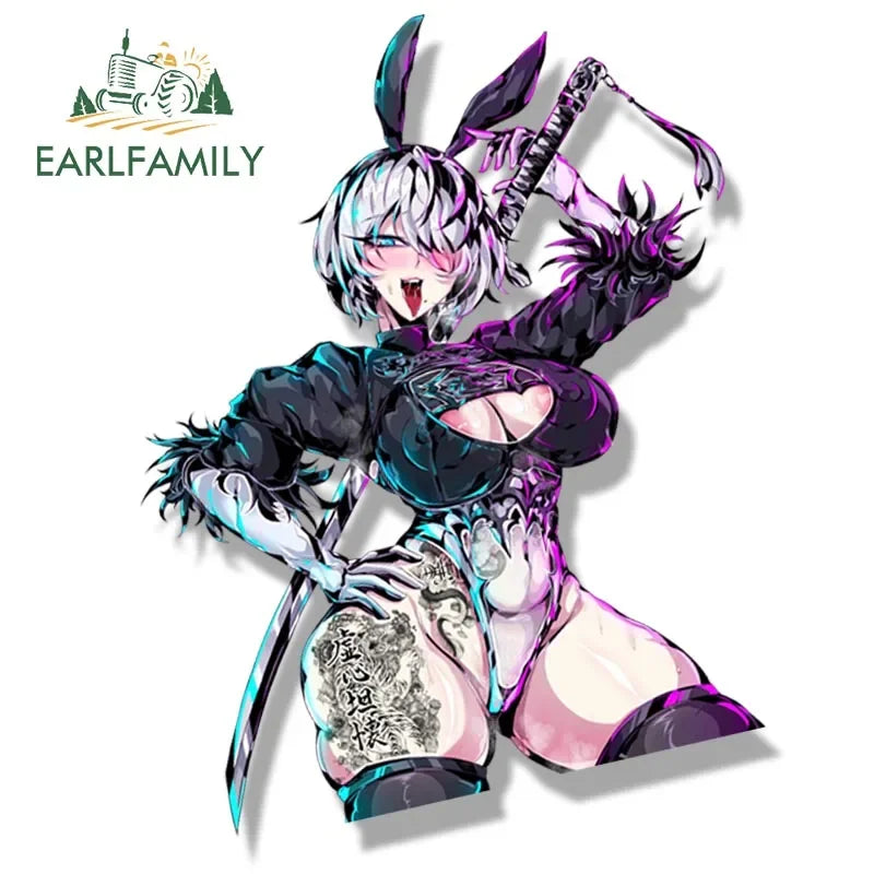 EARLFAMILY Bunny Girl Fanart Car Sticker Neir Automata Sketch Waifu Decal Cartoon Peeker Ahegao Girl Stickers