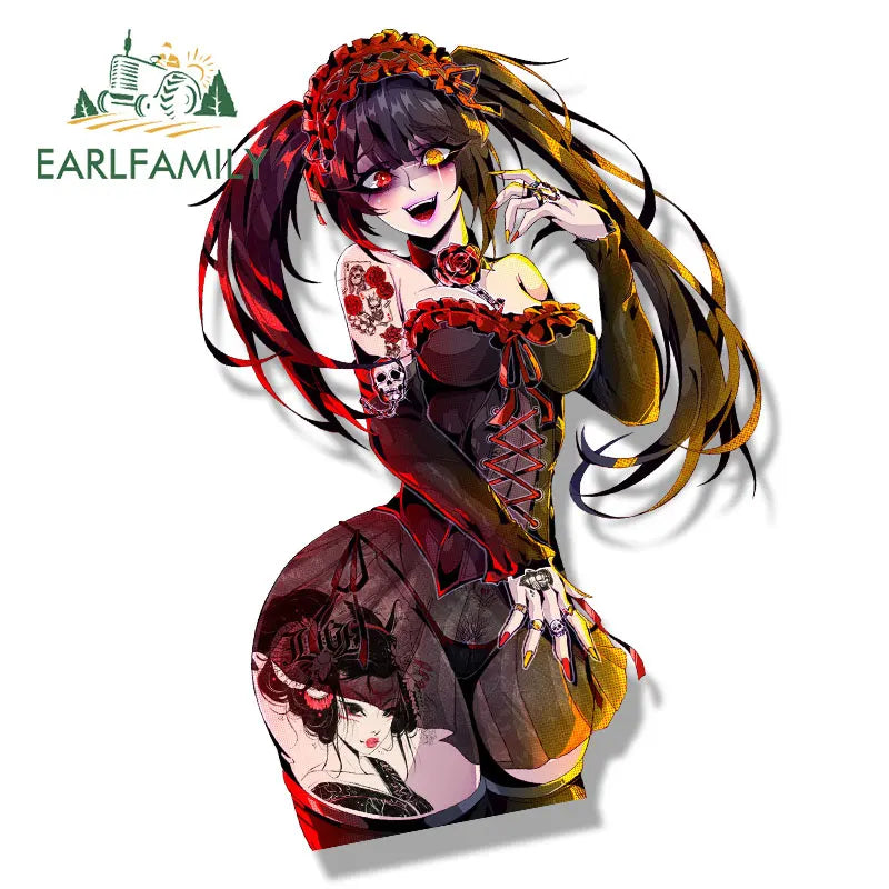 EARLFAMILY Lace Kurumi Tokisaki Fanart Car Sticker Cartoon Anime Tattoo Decal JDM Cartoon Peeker Graffiti Sexy NSFW Stickers