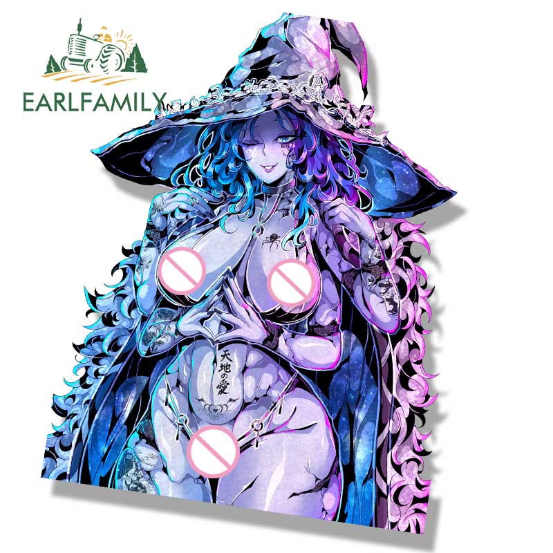 EARLFAMILY Gyaru Ranni Ring Game Fanart Car Sticker Moon Witch NSFW Sketch Waifu Decal JDM Cartoon Magic Girl Graffiti Stickers