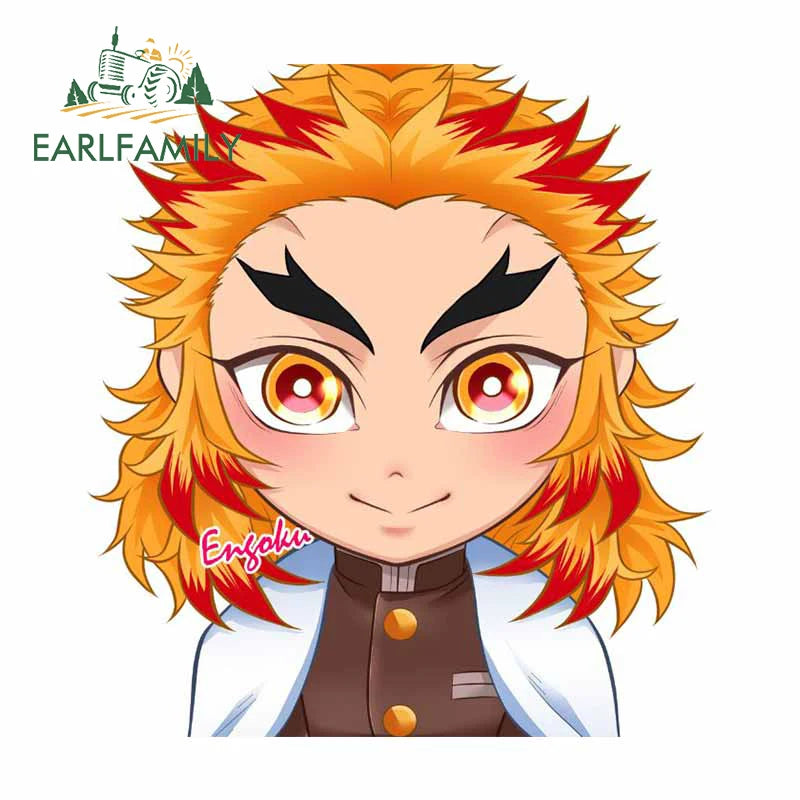 EARLFAMILY Funny Rengoku Kyoujurou Car Sticker JDM Door Windows Decal Cartoon Waterproof Sunscreen Car Accessories