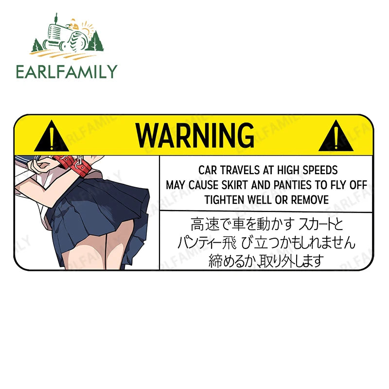 EARLFAMILY Funny Car Sticker for Panties Warning Peek Slap Anime Decal JDM CAR TRAVELS HIGH SPEEDS SKIRT FLY Vinyl Stickers