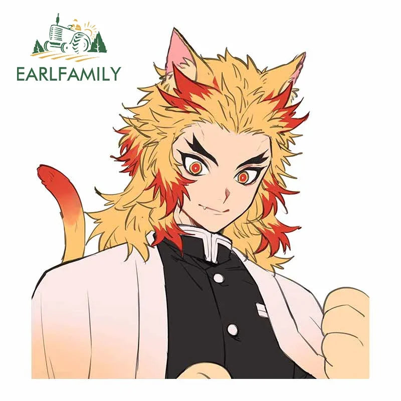 EARLFAMILY Funny Rengoku Kyoujurou Car Sticker JDM Door Windows Decal Cartoon Waterproof Sunscreen Car Accessories