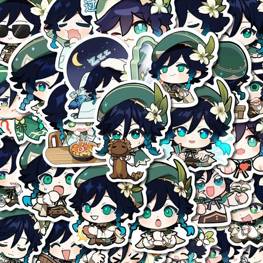 58pcs Genshin Impact Venti q-version Stickers Mobile phone shell notebook diy decoration Children Toys Anime merchandise gifts