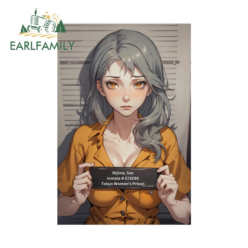 EARLFAMILY 13cm x 9cm Nijima Sae Prisoner Car Sticker Anime Inmate #573296 Tokyo Women's Prison Decal Cartoon Car Accessories