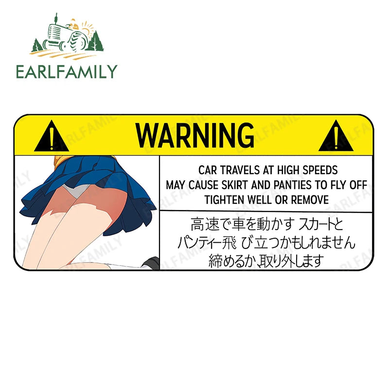 EARLFAMILY Funny Car Sticker for Panties Warning Peek Slap Anime Decal JDM CAR TRAVELS HIGH SPEEDS SKIRT FLY Vinyl Stickers