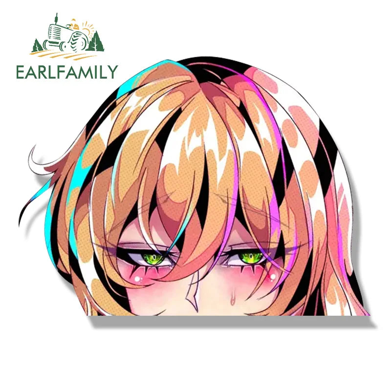 EARLFAMILY Gyaru Lisa Minci Fanart Car Sticker Hot Genshin Impact Waifu Decal Chibi Big Head Peek Girl Graffiti Cartoon Stickers