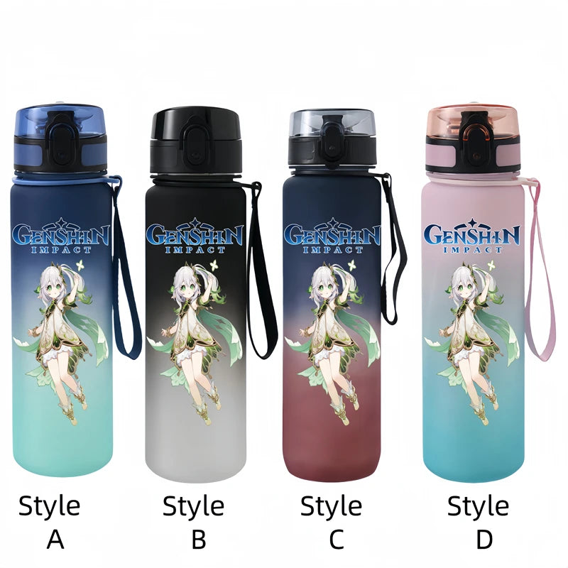 650ML Genshin Impact  Game Figure Water Cup Portable Children's  Plastic Outdoor Sports Large Capacity Anti-drip Water Bottle