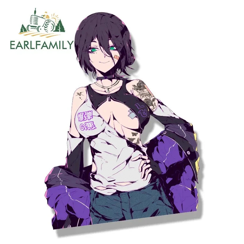 EARLFAMILY Gyaru Reze Fanart Car Sticker Anime Sketch Waifu Decal JDM Cartoon Peek Girl Bomb Demon Graffiti Sticker
