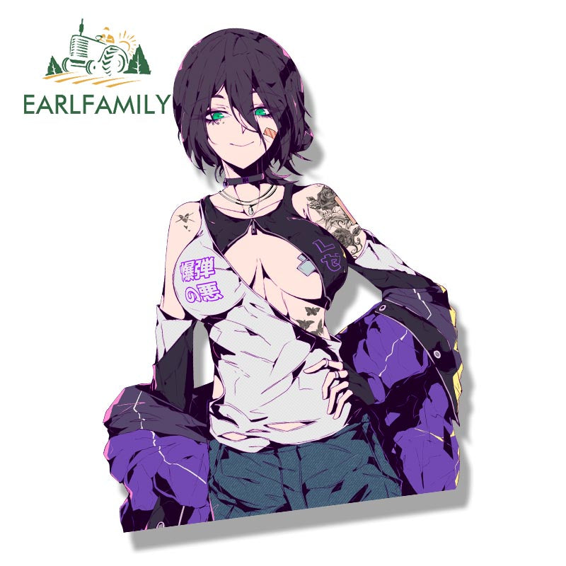 EARLFAMILY Gyaru Reze Fanart Car Sticker Anime Sketch Waifu Decal JDM Cartoon Peek Girl Bomb Demon Graffiti Sticker