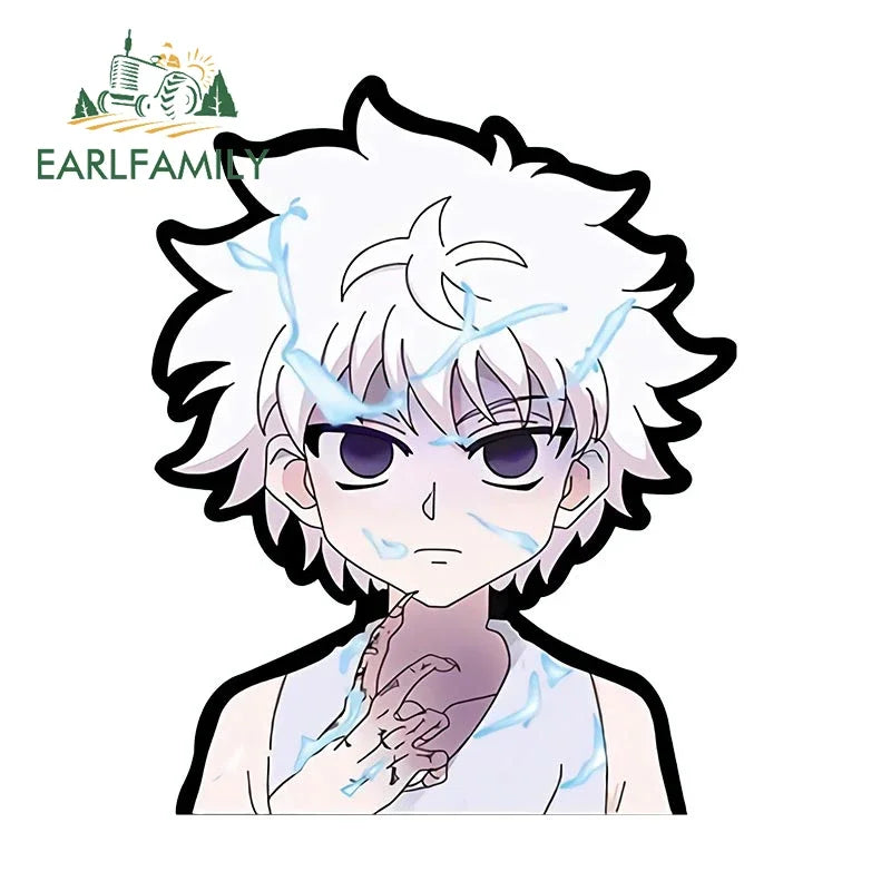 EARLFAMILY Killua Zoldyck Peek Car Sticker Anime Vinyl Chibi Big Head Rear Windshield Decal JDM Graffiti Sticker Car Accessories