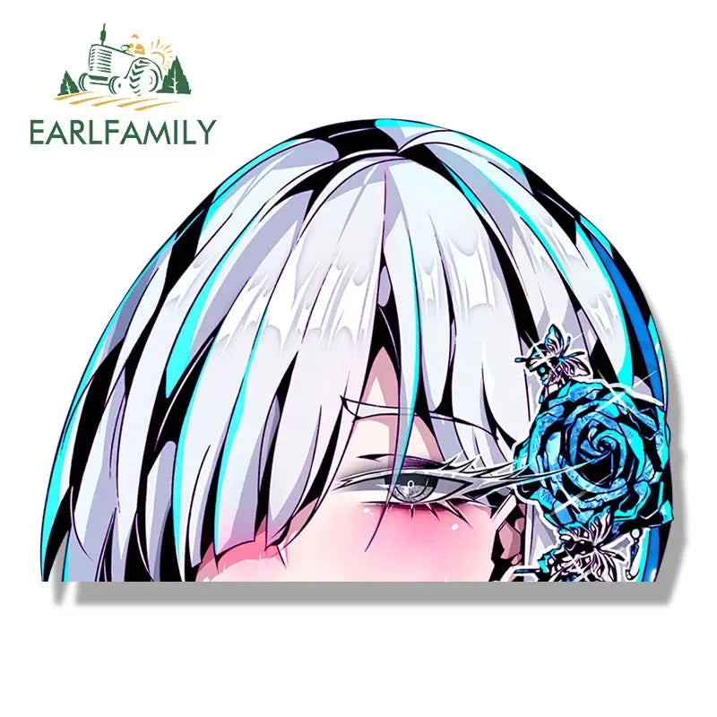 EARLFAMILY Cheongsam Fiona Frost Fanart Car Sticker Anime Sketch Waifu Decal JDM Gyaru Girl Peeker Sticker Car Wrap