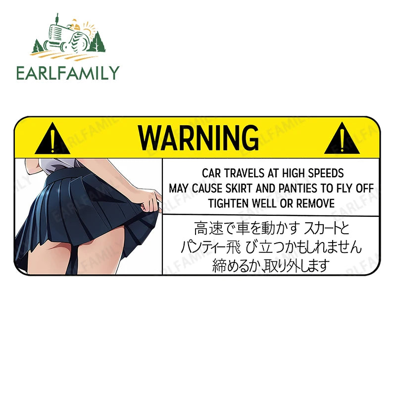 EARLFAMILY Funny Car Sticker for Panties Warning Peek Slap Anime Decal JDM CAR TRAVELS HIGH SPEEDS SKIRT FLY Vinyl Stickers