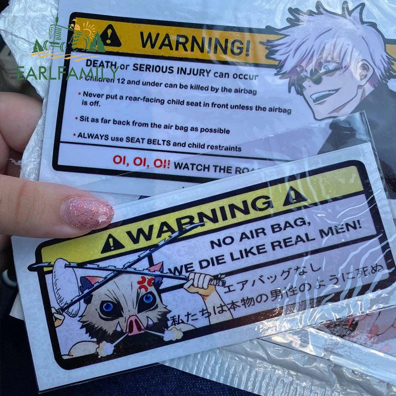 EARLFAMILY 15cm x 5.7cm Cartoon Inosuke Car Sticker for We Die Like Real Men! Warning Decal Anime Car Accessories JDM Stickers