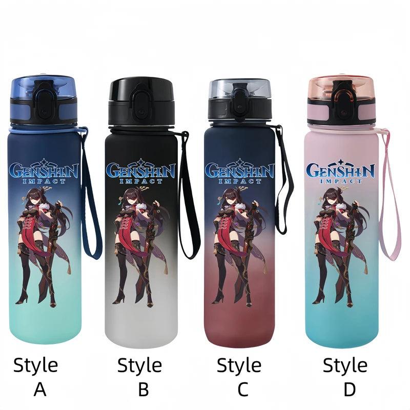 650ML Genshin Impact  Game Figure Water Cup Portable Children's  Plastic Outdoor Sports Large Capacity Anti-drip Water Bottle