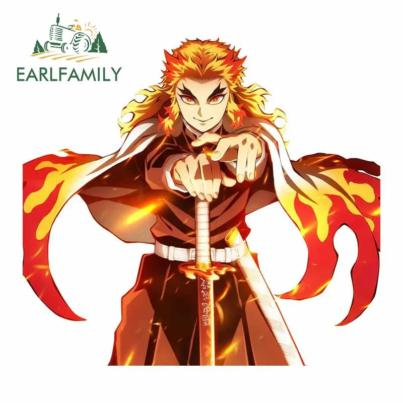 EARLFAMILY Funny Rengoku Kyoujurou Car Sticker JDM Door Windows Decal Cartoon Waterproof Sunscreen Car Accessories