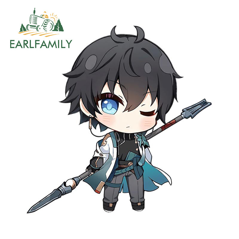 EARLFAMILY Chibi Dan Heng Car Sticker Funny Big Head Anime Honkai Star Rail Decal JDM Motorcycle Car Racing Graffiti Decoration