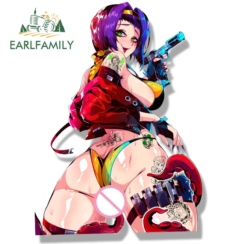 EARLFAMILY Gyaru Faye Valentine Fanart Car Sticker Hot Anime Cartoon Waifu Decal JDM Peek Girl Graffiti Sketch Stickers Car Wrap