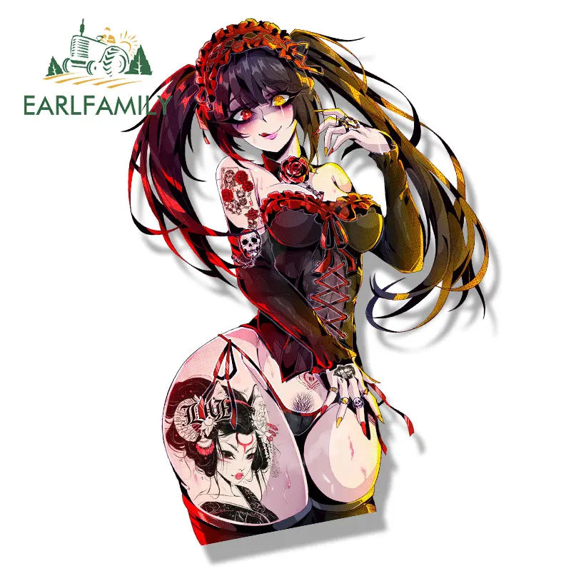 EARLFAMILY Lace Kurumi Tokisaki Fanart Car Sticker Cartoon Anime Tattoo Decal JDM Cartoon Peeker Graffiti Sexy NSFW Stickers