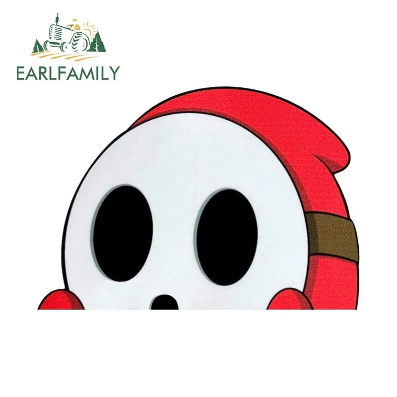 EARLFAMILY 13cm x 9cm Cartoon Shy Guy Peeker Car Sticker Chibi Big Head Decal JDM Window Car Bumper Graffiti Decoration