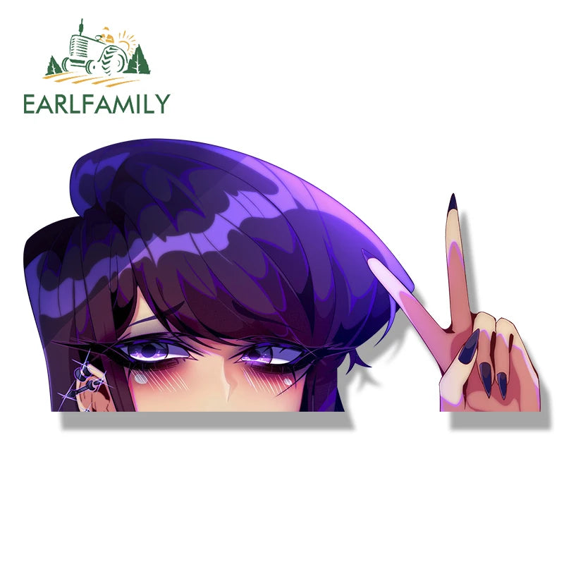 EARLFAMILY KomiSan Peek Fanart Car Sticker Anime Komi Can't Communicate Chibi Big Head Waifu Decal Racing Graffiti Slap Stickers