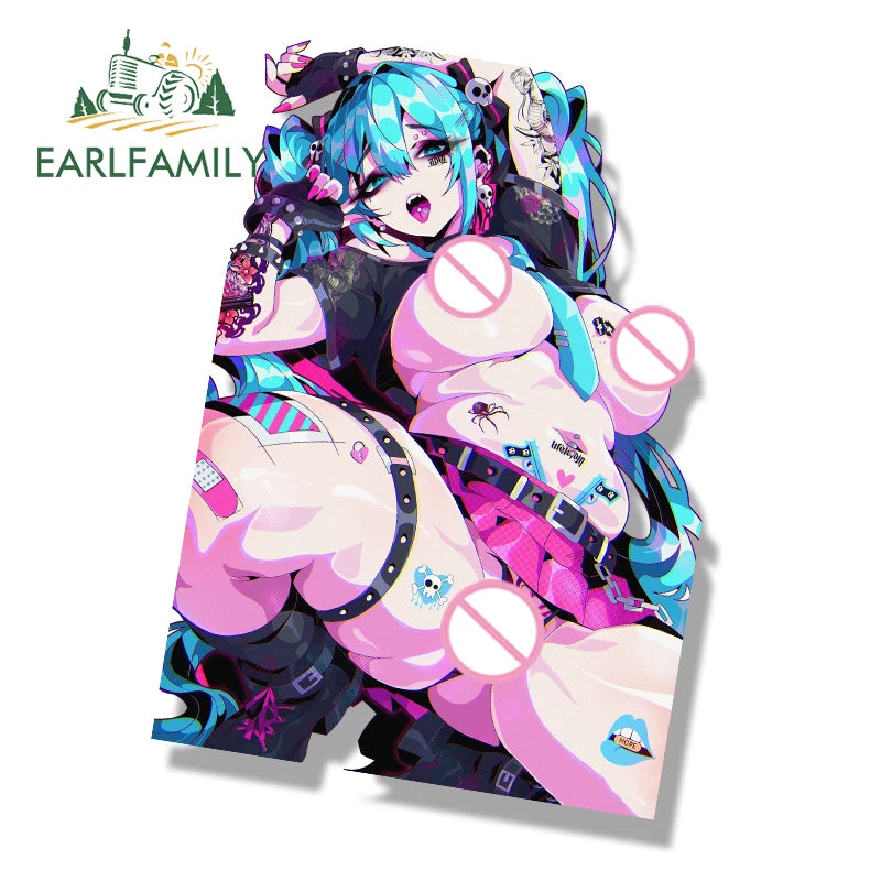 EARLFAMILY Punk Miku Fanart Car Sticker Waifu Chibi Big Head Vinyl Decal Car Styling JDM Peeker Racing Graffiti Slap Stickers