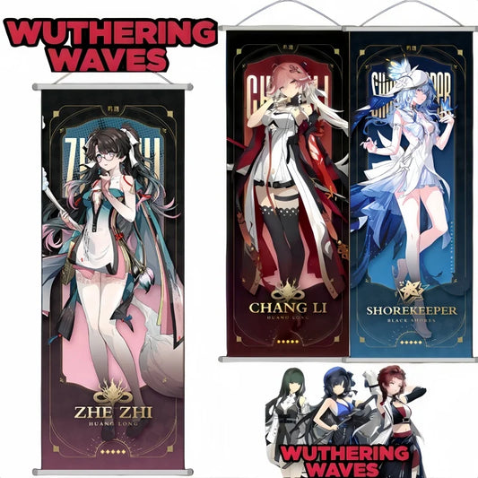 New Wuthering Waves Scroll Poster Jinhsi Rover Changli Hanging Decoration Carlotta Montelli Verina Camellya Wall Poster 25*70cm