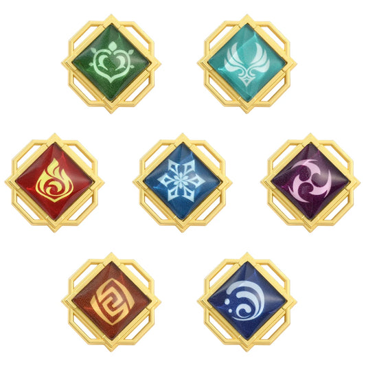 Genshin Impact Brooch – Luminous 7 Element Vision Badge, Metal Anime Pin Prop for Cosplay, Collectible & Gifts