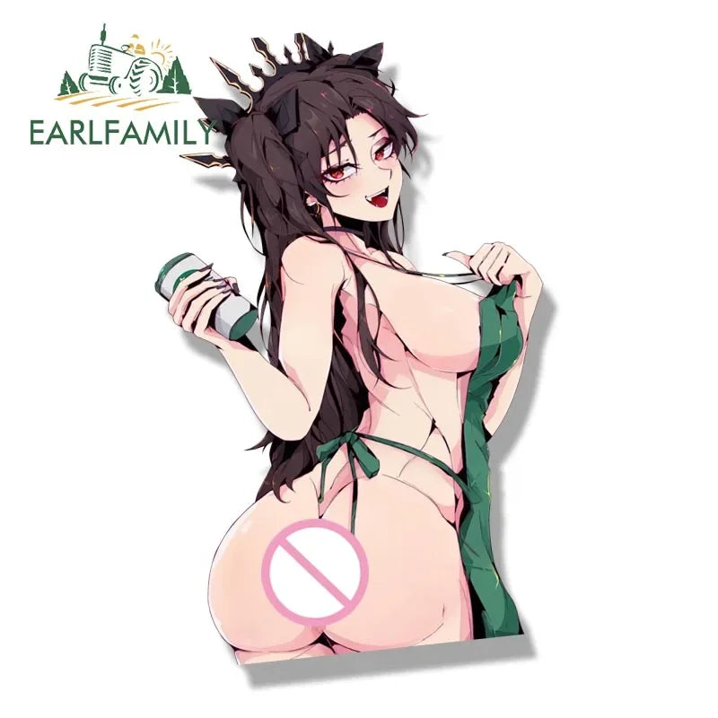 EARLFAMILY Ishtar Iced Latte with Breast Milk Fanart Car Sticker Anime Waifu Decal JDM Cartoon Graffiti Stickers Car Accessories