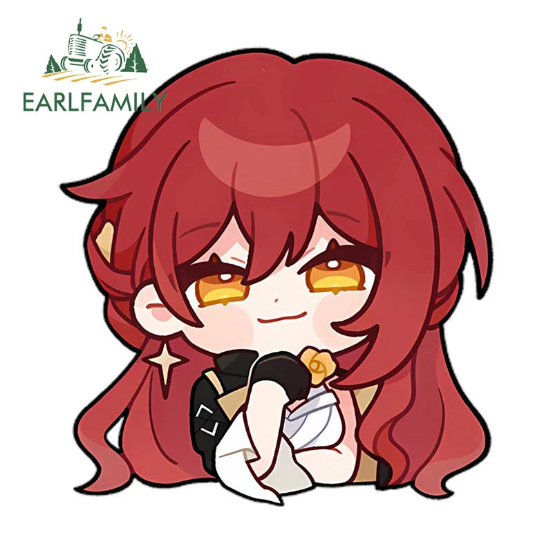 EARLFAMILY Chibi Himeko Peek Car Sticker Anime Honkai Star Rail Big Head Luggage Decal JDM Red Hair Girl Graffiti Stickers