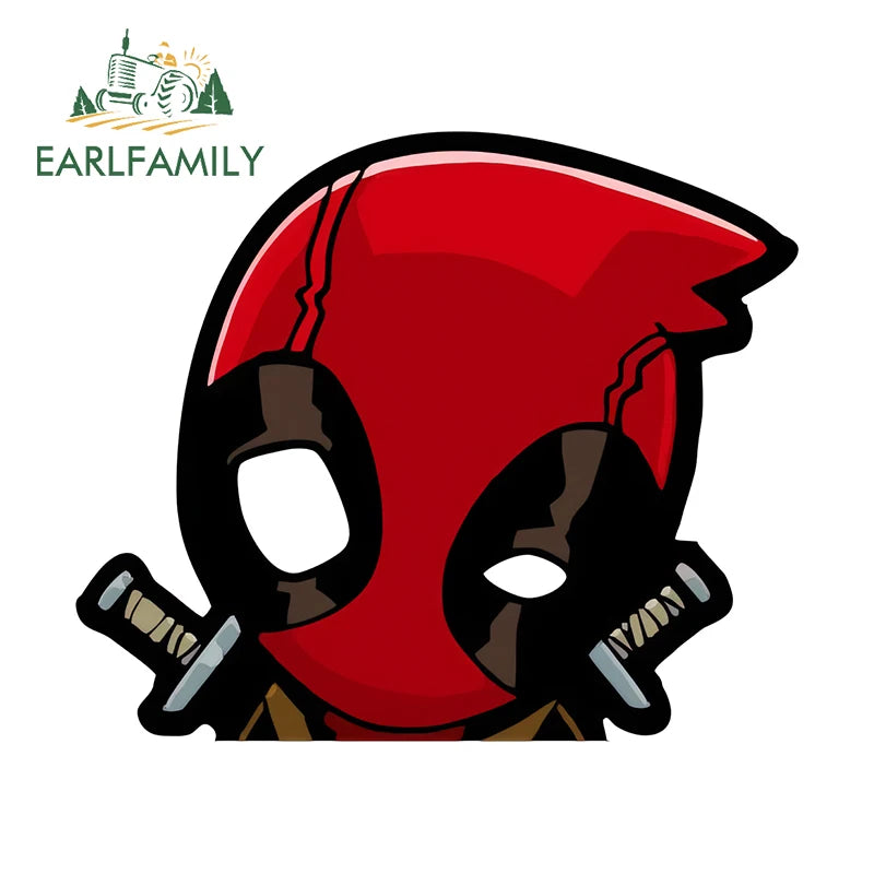 EARLFAMILY CUTE DEADPOOL PEEKING Car Sticker Chibi Big Head Cartoon Decal JDM Rear Glass Window Toolbox Graffiti Car Decoration