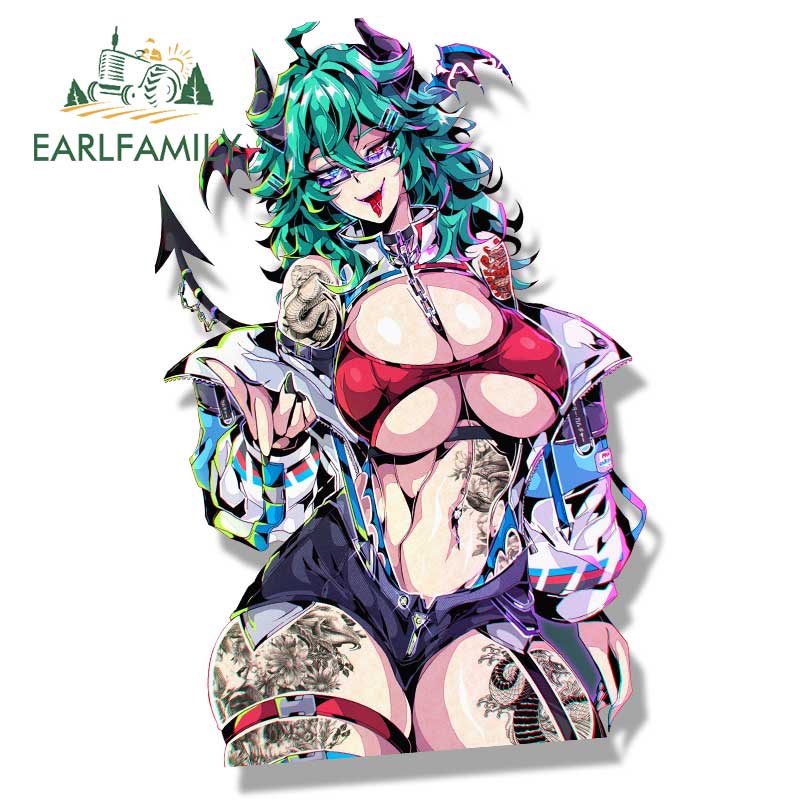 EARLFAMILY Cow Aruna Peek Car Sticker Anime Sketch Waifu Decal Window Trunk Decoration JDM Cartoon Peeker Girl Fanart Stickers