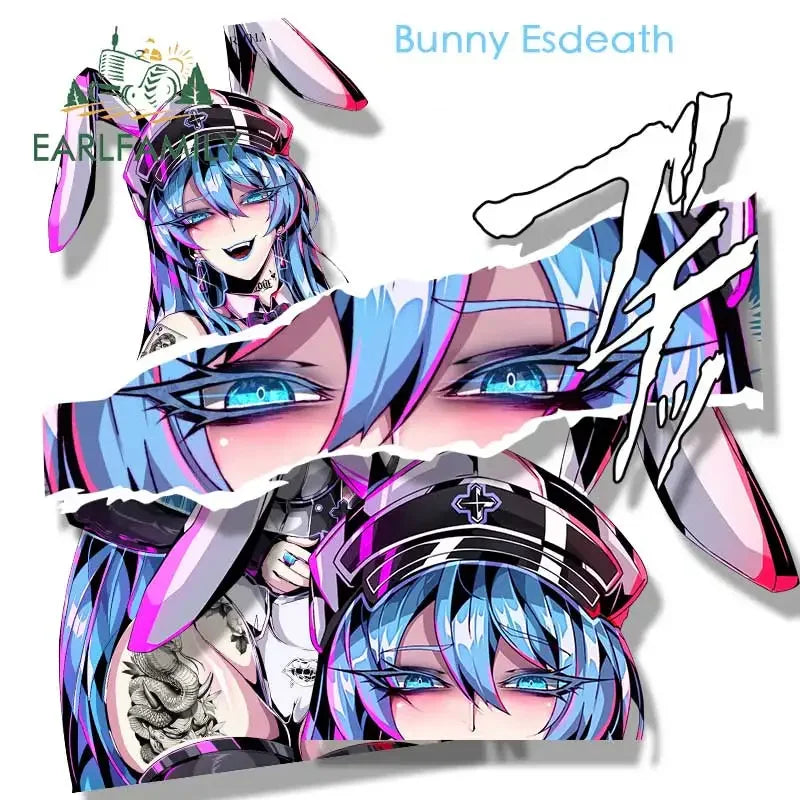 EARLFAMILY Bunny Esdeath Fanart Car Sticker Anime Sketch Waifu Decal JDM Cartoon Peek Girl Graffiti NSFW Stickers Car Wrap