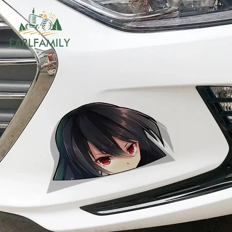 EARLFAMILY Funny Girl Peek Car Sticker Anime Peeker Vinyl JDM Cartoon Japan Car Styling Window Trunk Laptop 3D Vinyl Decal