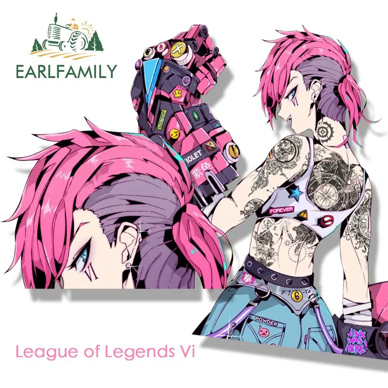 EARLFAMILY League of Legends Vi Car Sticker Punk Tattoo Fanart Decal Sketch Waifu JDM Funny The Piltover Enforcer Peeker Sticker