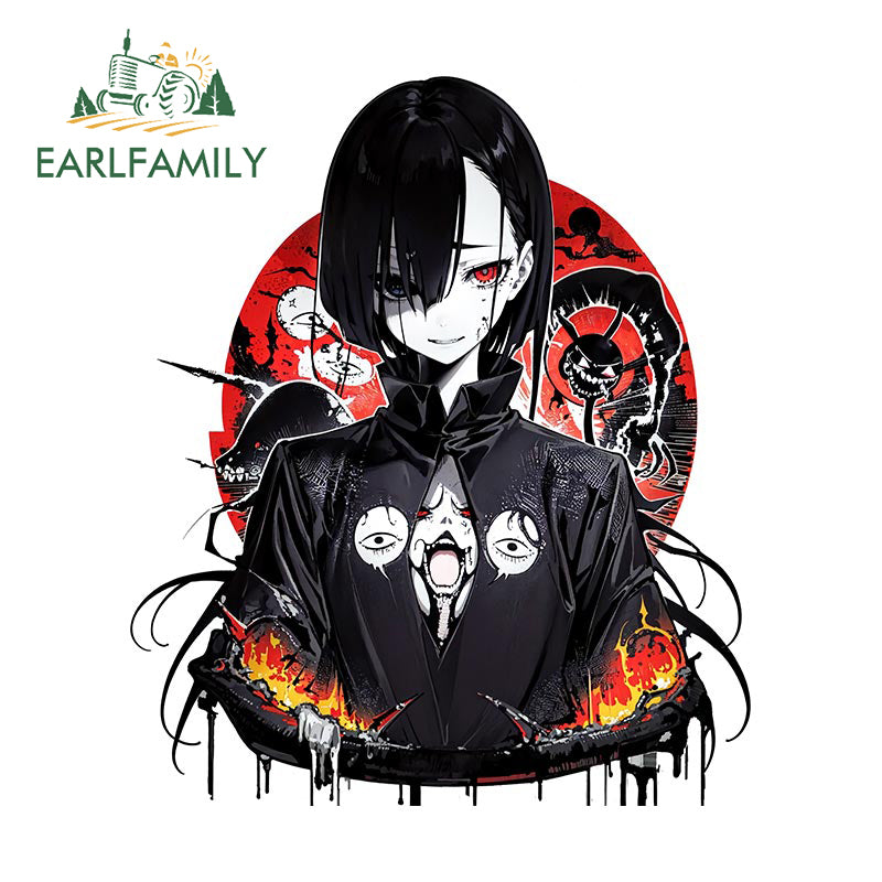 EARLFAMILY Cartoon Puppet Mage Car Sticker Original Demon Summon Decal JDM Car Racing Graffiti Gothic Waifu Stickers