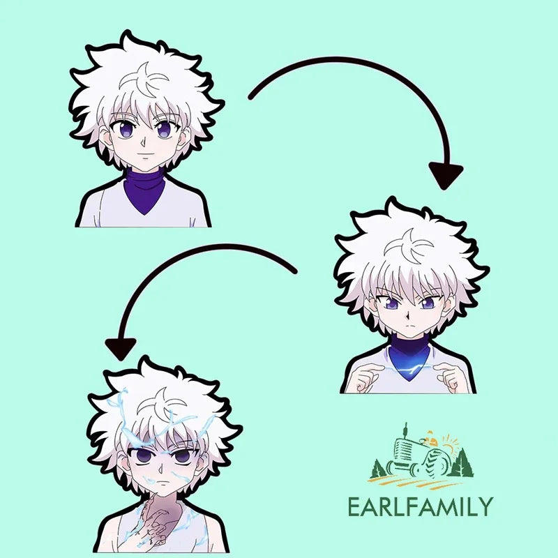EARLFAMILY Killua Zoldyck Peek Car Sticker Anime Vinyl Chibi Big Head Rear Windshield Decal JDM Graffiti Sticker Car Accessories
