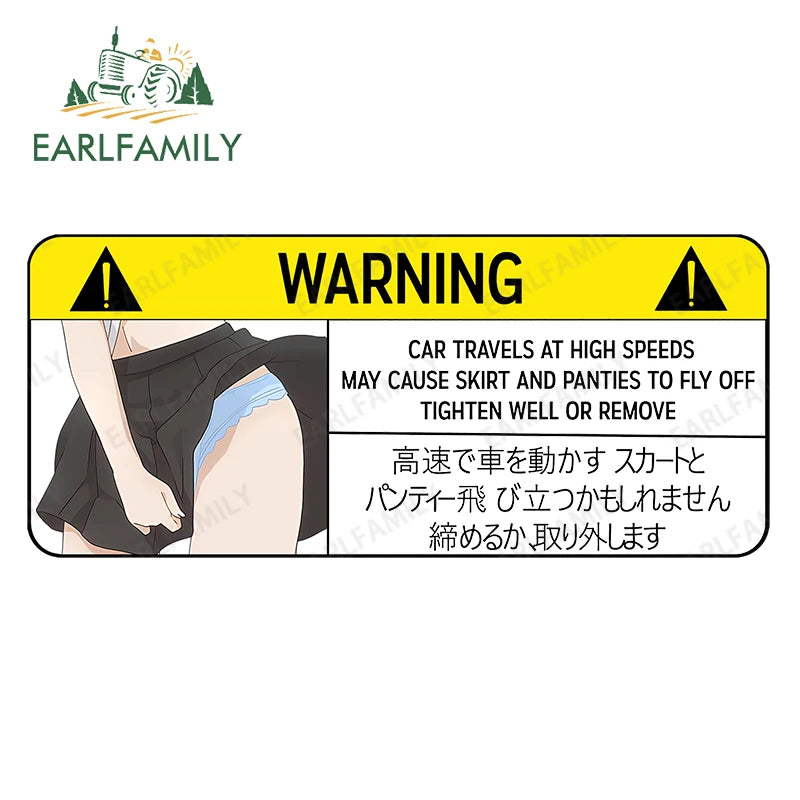 EARLFAMILY Funny Car Sticker for Panties Warning Peek Slap Anime Decal JDM CAR TRAVELS HIGH SPEEDS SKIRT FLY Vinyl Stickers