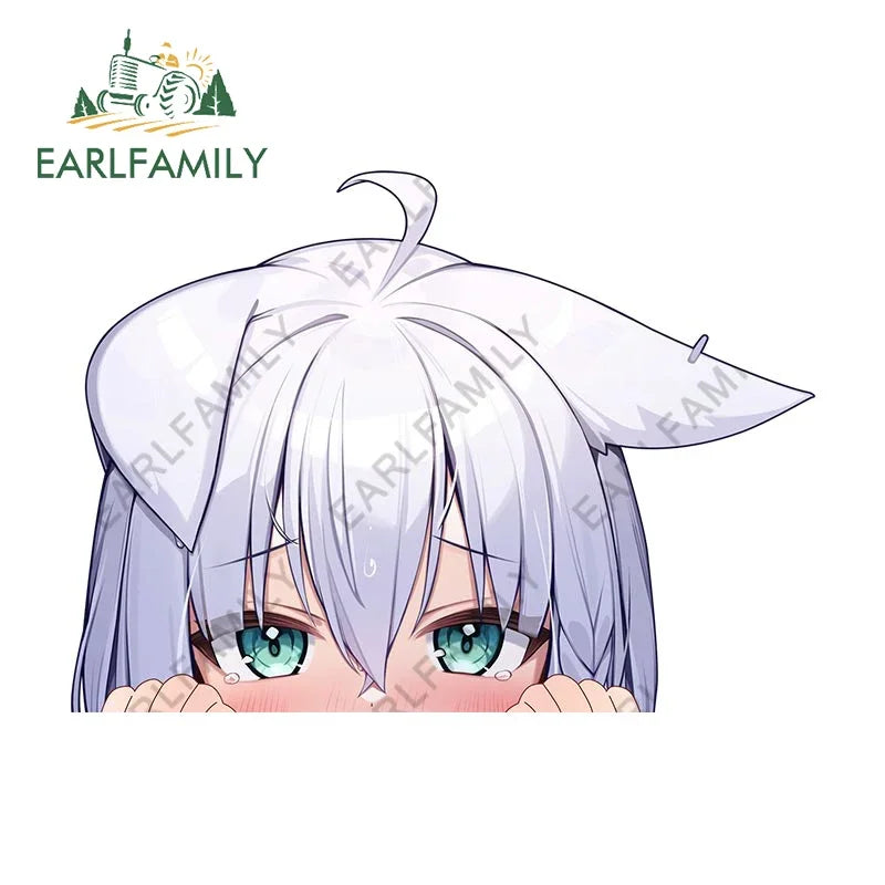 EARLFAMILY 13cm Anime Fubuki Peeker Sticker Big Head Vinyl Cartoon Car Sticker JDM Rear Windshield Trunk Peek Decals Graphics