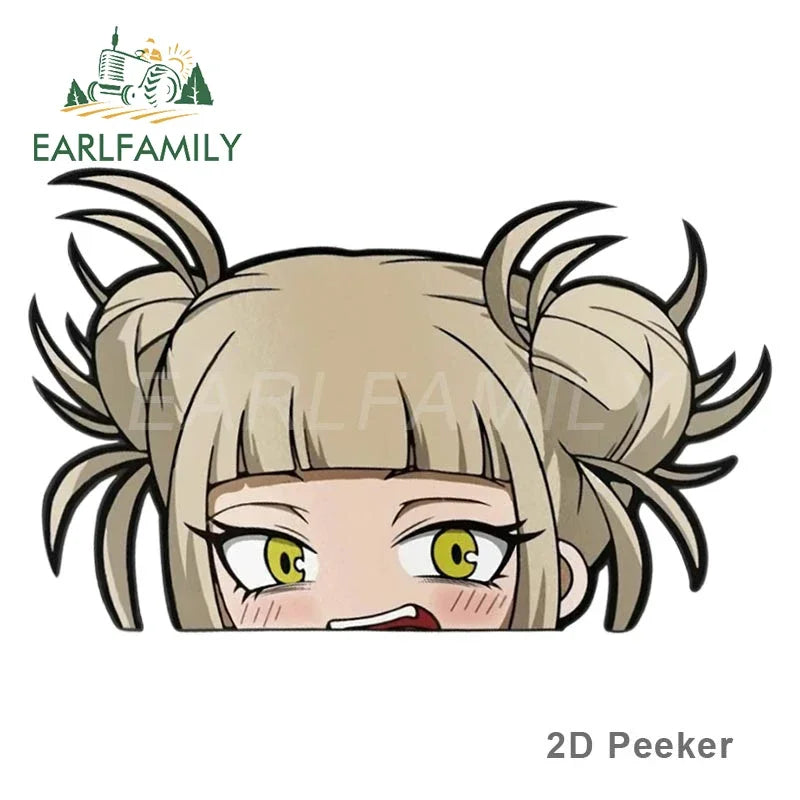 EARLFAMILY Cartoon Car Sticker for Himiko Toga Peeker Peek Anime Vinyl Stickers JDM Window Trunk Bumper Decal