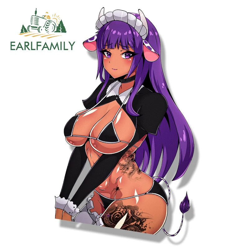 EARLFAMILY Furry Yukari Waifu Car Sticker JDM Chibi Big Head Hot Cartoon Sketch Helmet Decal Peek Girl Graffiti Sticker Car Wrap