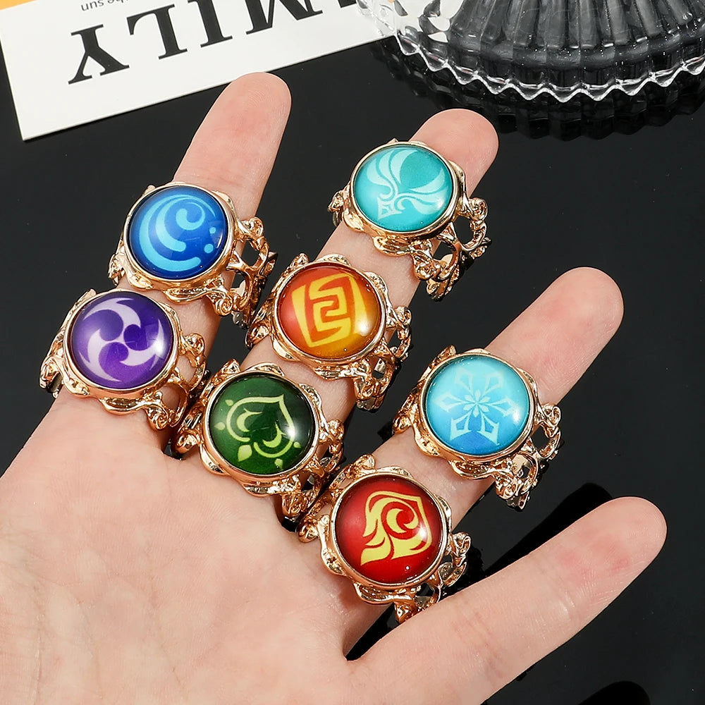 Genshin Impact Eye of God Adjustable Luminous Rings Elegant Vintage Style Jewelry Cosplay Props Clothing Accessories Fans Gifts