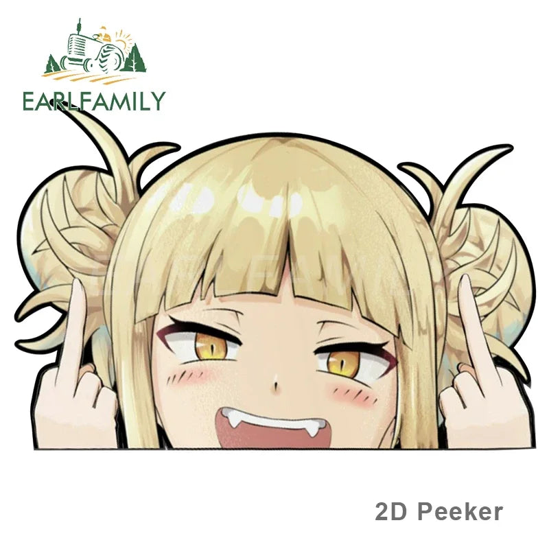 EARLFAMILY Cartoon Car Sticker for Himiko Toga Peeker Peek Anime Vinyl Stickers JDM Window Trunk Bumper Decal