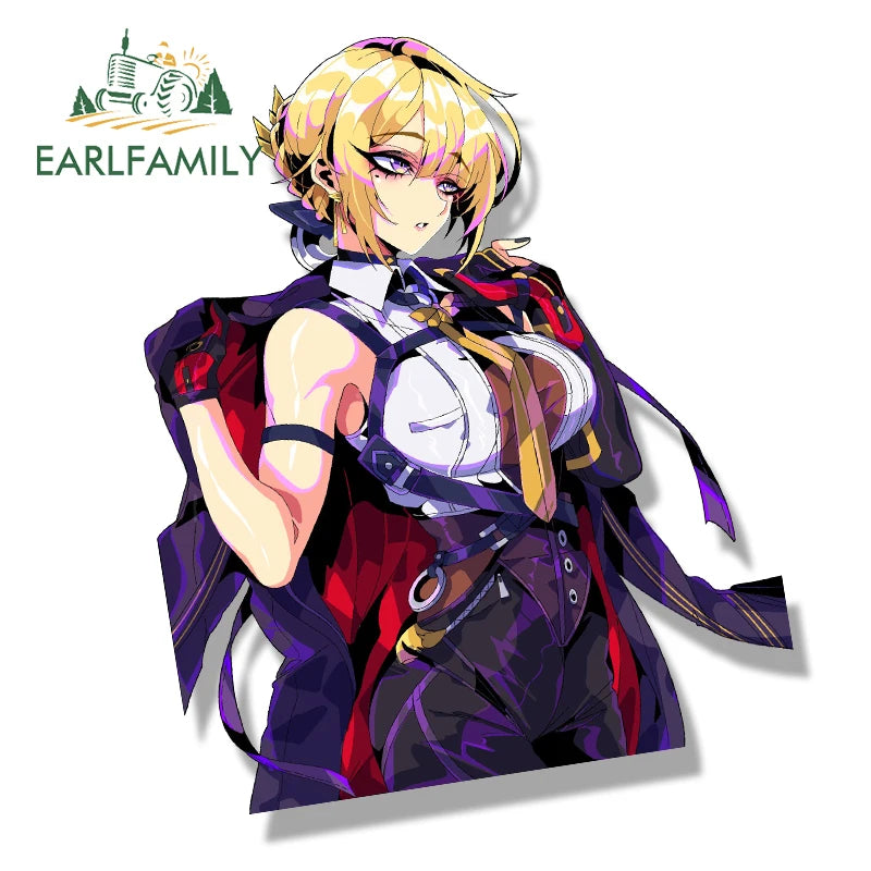 EARLFAMILY Evelyn Chevalier Fanart Car Sticker Anime Zenless Zone Zero Waifu Decal JDM Cartoon Peek Girl Graffiti Slap Stickers
